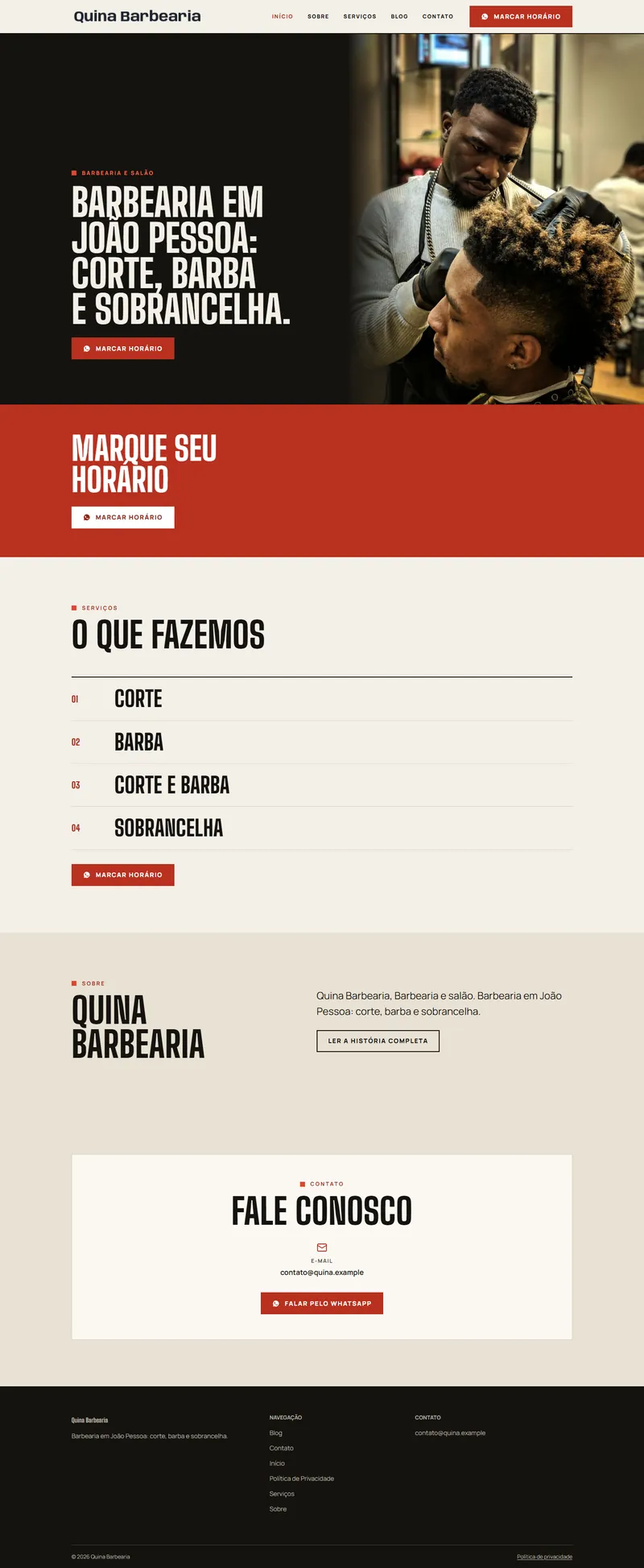 Exemplo de protótipo: página inicial de um negócio fictício, vista no computador.